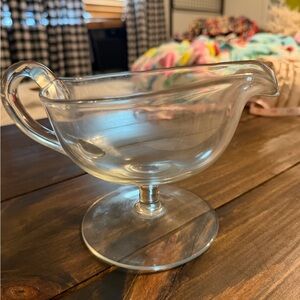 Vintage Clear Glass Gravy Boat with Pedestal